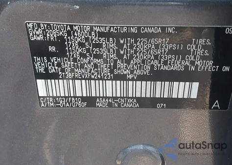 2015 Toyota Rav4 Le z USA, uszkodzony, nr VIN 2T3BFREVXFW241231